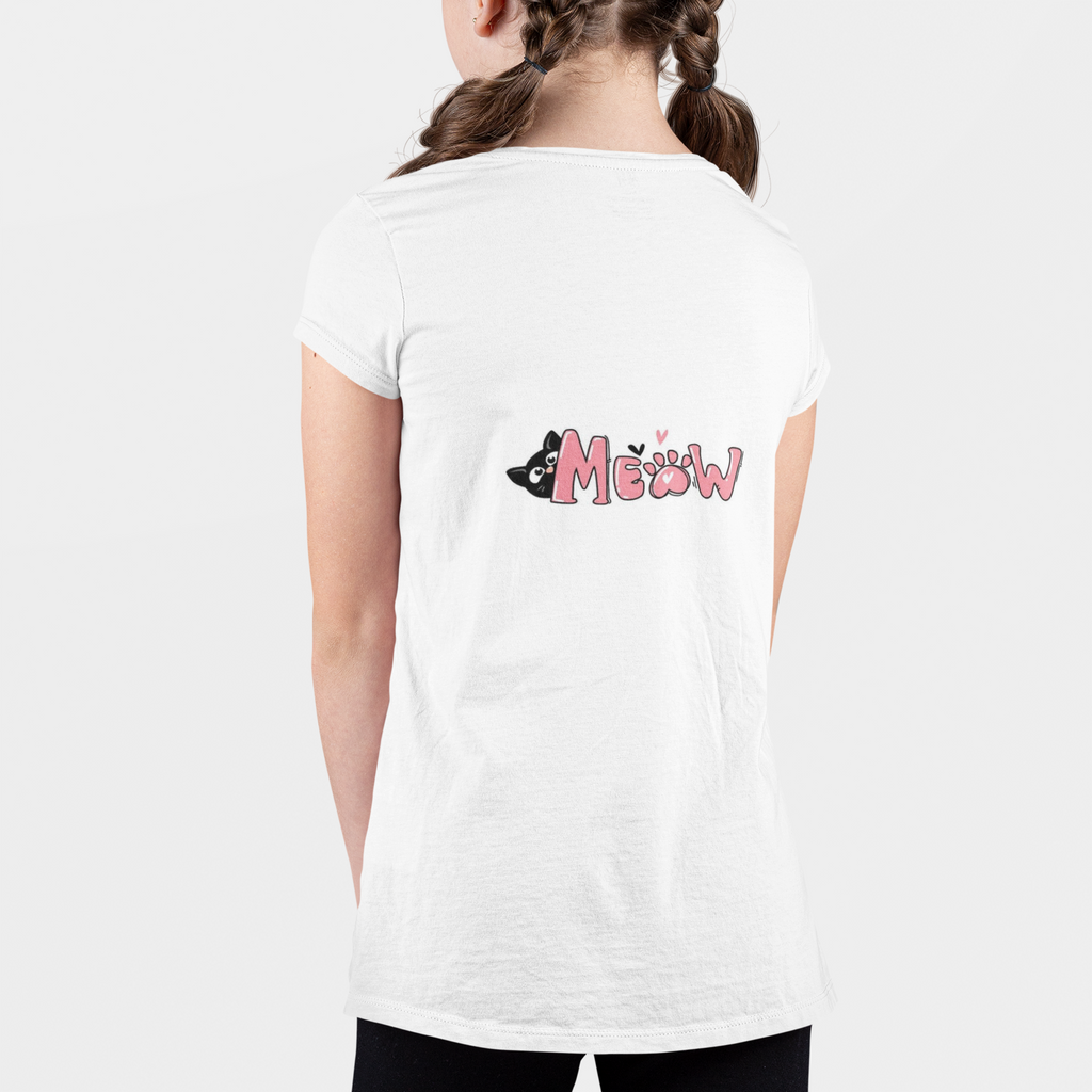 Girls white meow t-shirt