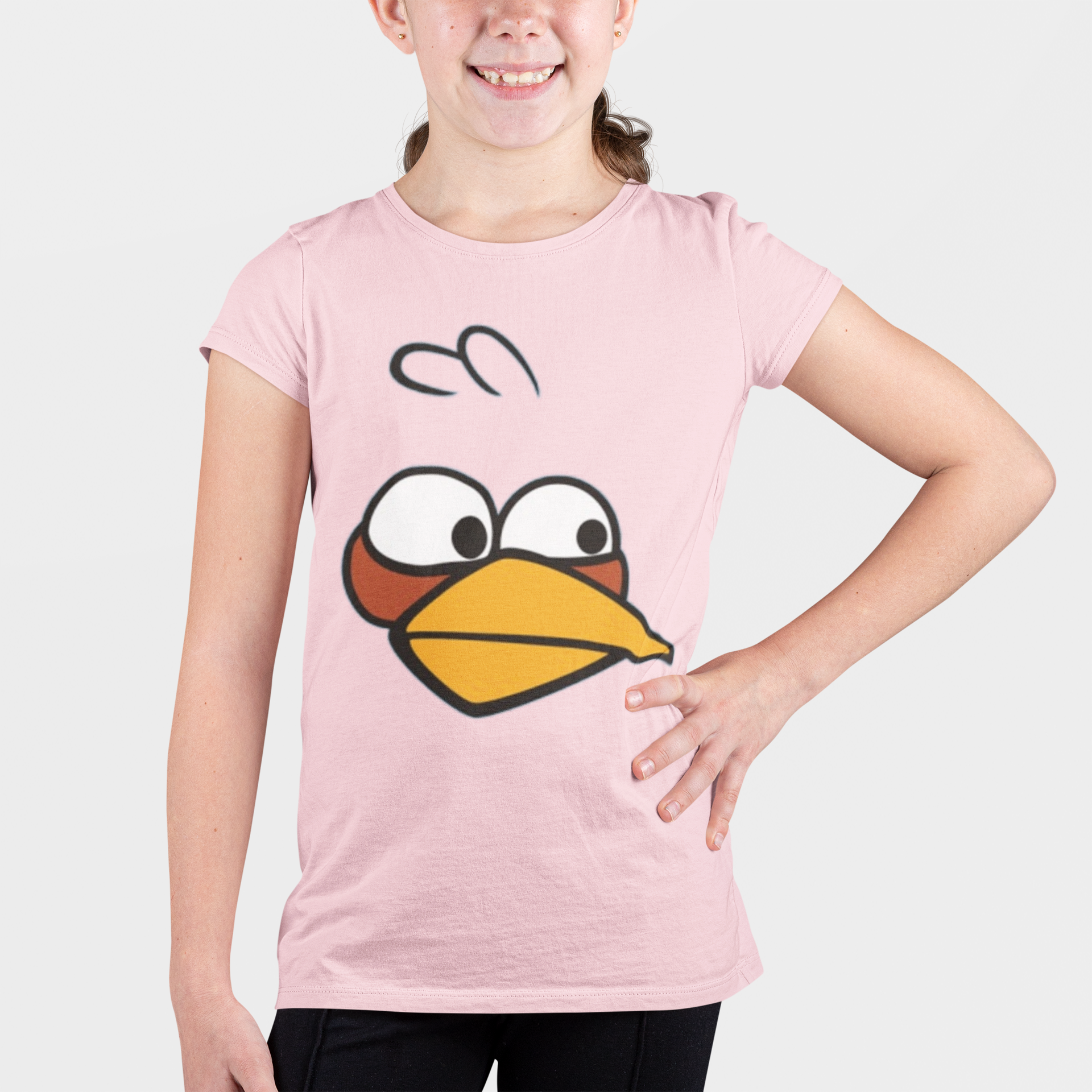 Pink birdie yellow beak kids t-shirt