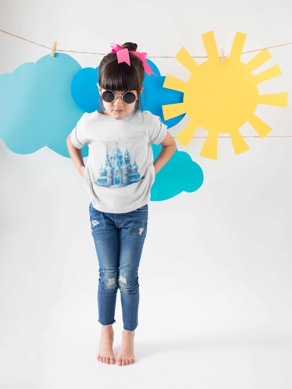 Blue magical castle graphic t-shirt