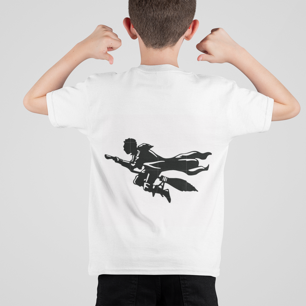 Flying witch silhouette graphic t-shirt