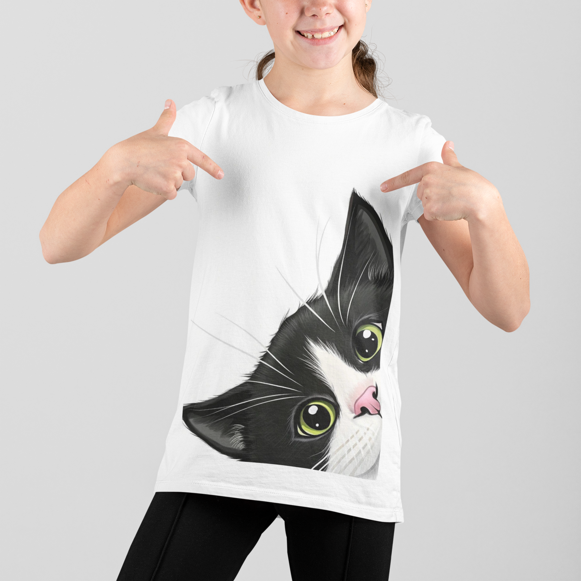cute black and white cat t-shirt