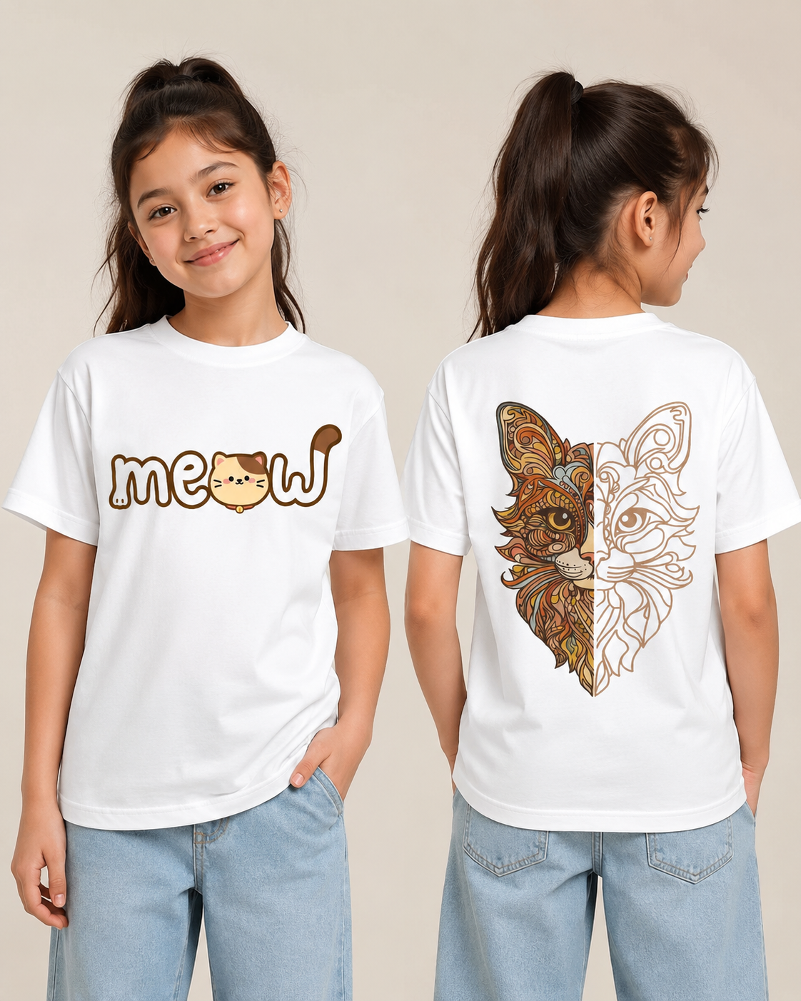 Meow cat graphic kids oversized t-shirt