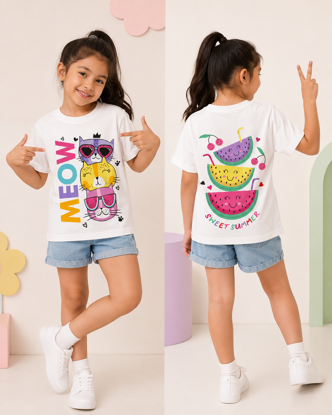 Meow cartoon cat kids t-shirt