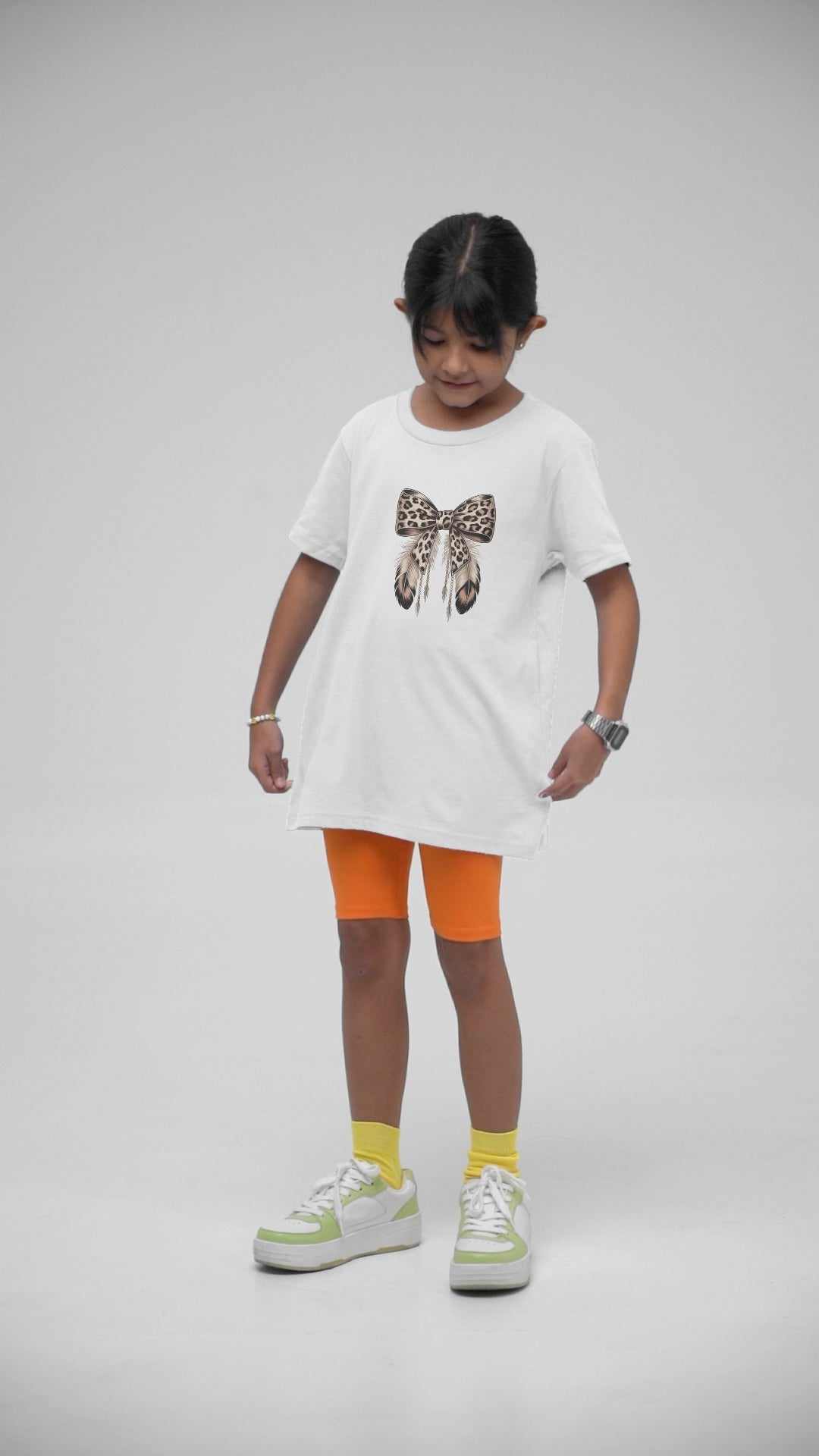 Leopard bow feather kids t-shirt