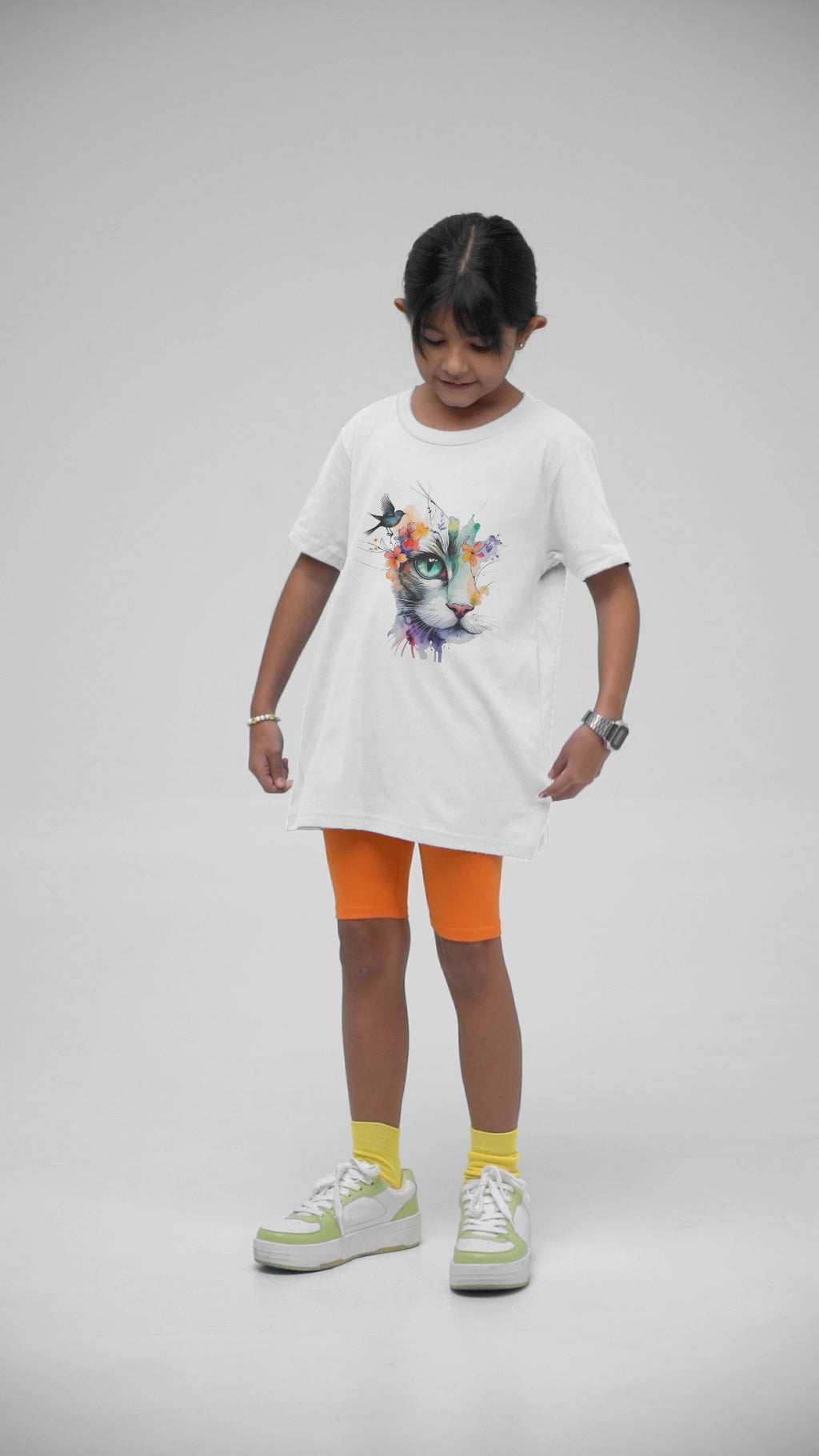 watercolour cat kids t-shirt
